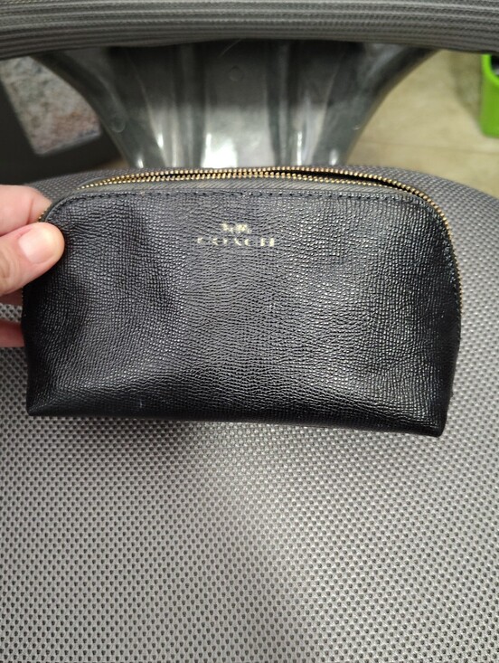 Coach Handbags - Coach Black Leather Small Toiletry- Cosmetic Bag,  Zip Pouch with Gold Hardware